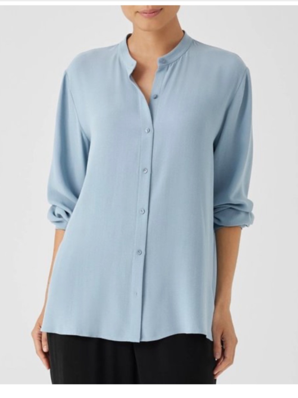 ❤️ Eileen Fisher 100% silk light blue blouse mandarin collar long sleeve Medium